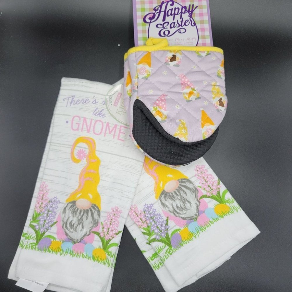 Spring Kitchen Linen Bundle Towels Mitts No Place Like Gnome 4 Pc Easter Set